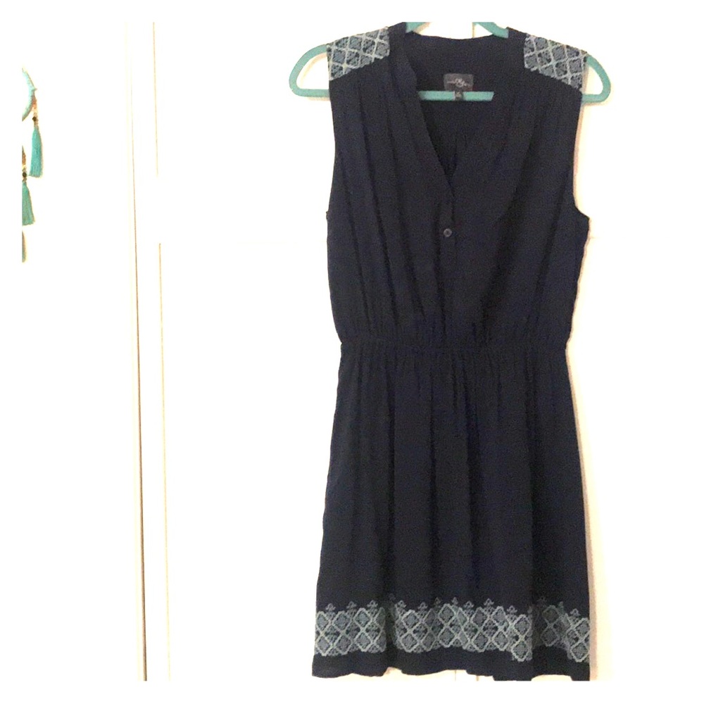 Navy Blue Dress with Embroidery